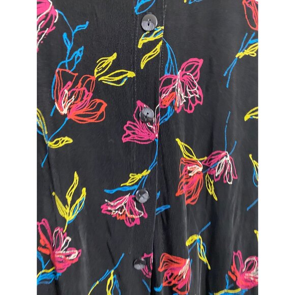 Vikki Vi Slinky Knit Floral Black Floral Button Up Tunic Top Plus size 1X USA - Picture 14 of 15